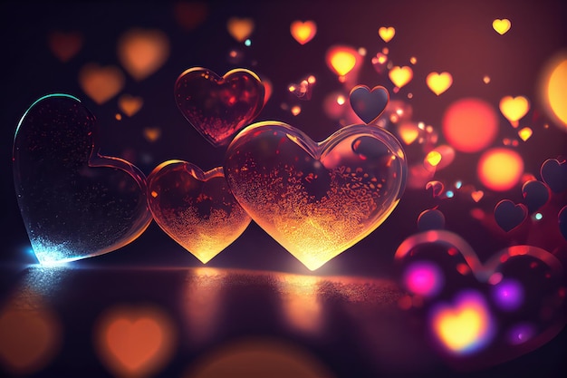 Corazones de San Valentín coloridos con fondo de efecto Bokeh