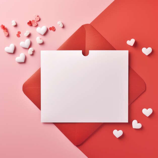 Foto corazones de san valentín con sobre de papel rojo