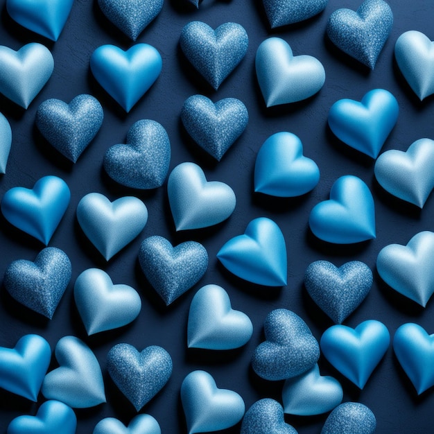 Foto corazones de seda azul sobre un fondo de color azul