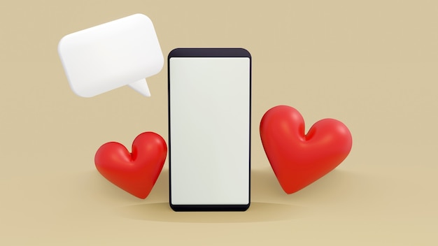 Foto corazones y smartphone en blanco