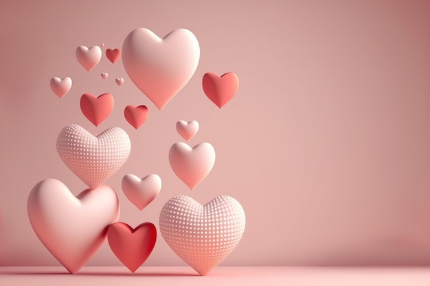 Corazones sobre fondo rosa para el día de San Valentín 3d render