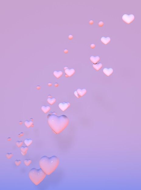 Corazones violetas rosados 3D sobre fondo pastel Símbolo romántico de amor para el diseño del Día de San Valentín