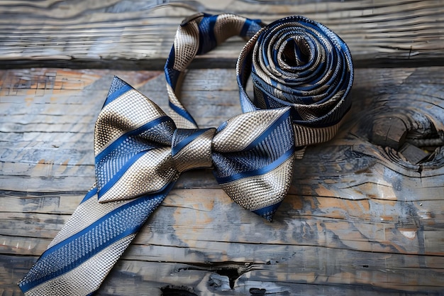 Corbata de papagaio azul sobre un fondo de madera Accesorios de moda para hombres Corbata de Papagaio elegante sobre un fondo rústico de madera