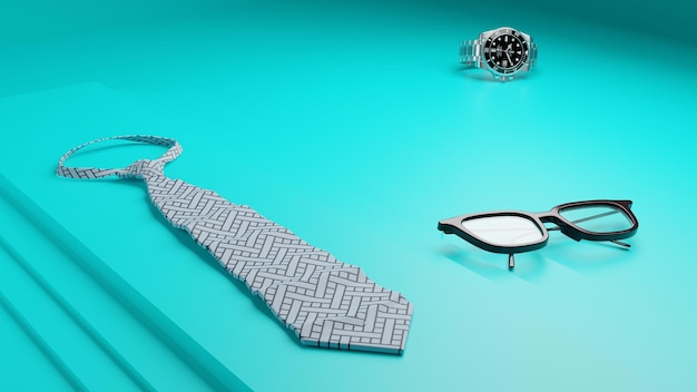 Corbata de reloj de gafas de día de padre de fondo 3D