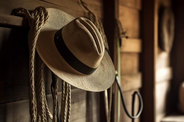 Foto corda de parede de chapéu de cowboy festival americano generate ai