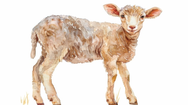 Un cordero adorable en una suave ilustración en acuarela