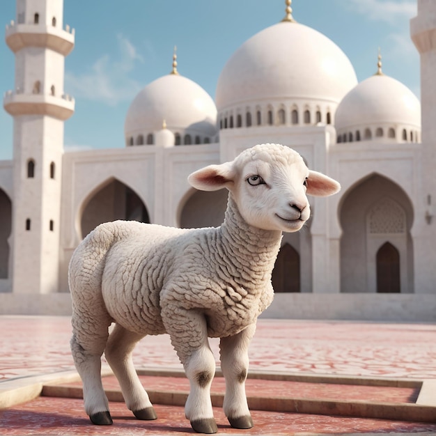 Un cordero con el fondo de un concepto islámico de una mezquita