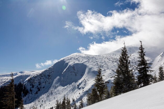 Cordilheira e terreno perigoso de avalanche em montanhas nevadas