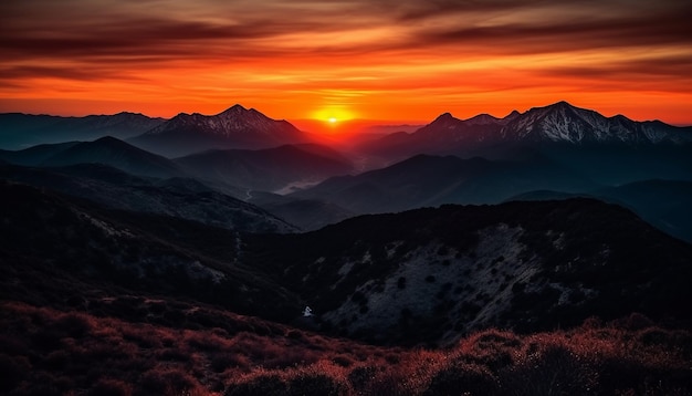 Cordilheira majestosa iluminada pelo pôr do sol gerado por IA