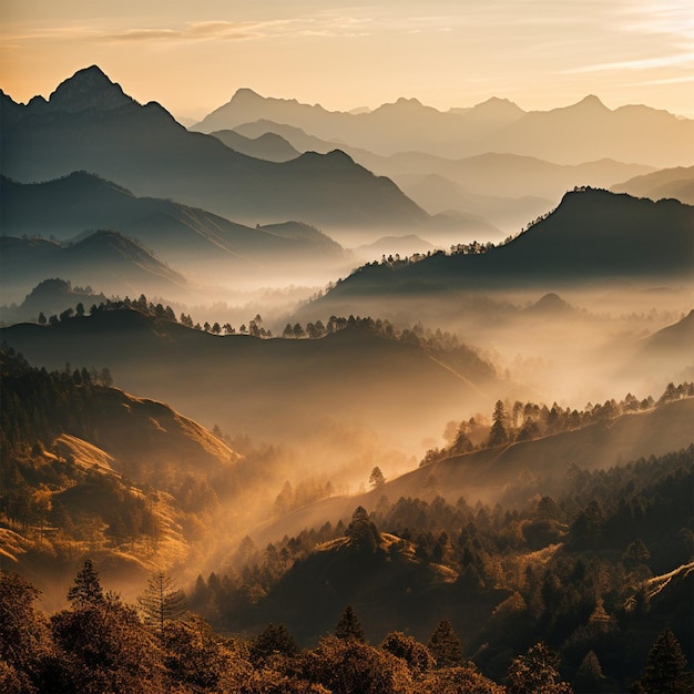 una cordillera con árboles y montañas en el fondo