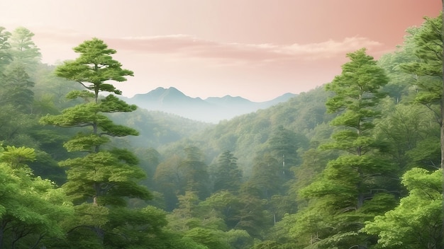 una cordillera con árboles y montañas en el fondo