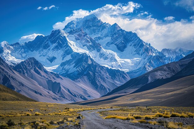 Una cordillera con un camino de tierra en primer plano