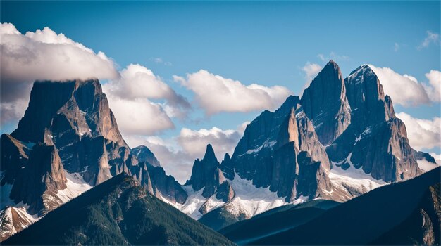 Una cordillera con un cielo azul y nubes.