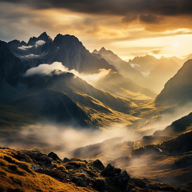 una cordillera con una montaña en el fondo