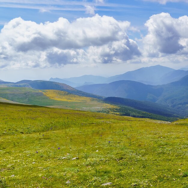 Cordillera con prados verdes