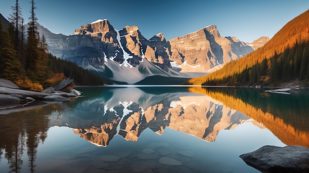 Una cordillera reflejada en un lago