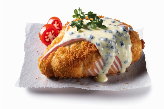 Cordon Bleu em um fundo branco IA generativa