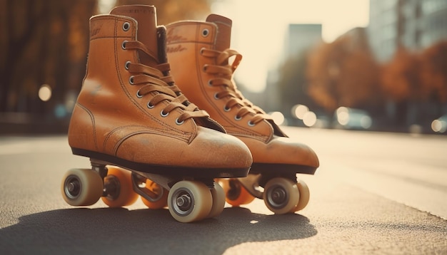 Cordones de zapatos deportivos atados para andar en monopatín generados por IA