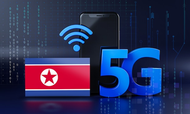 Corea del Norte está lista para el concepto de conexión 5G. Fondo de tecnología de teléfono inteligente de renderizado 3D