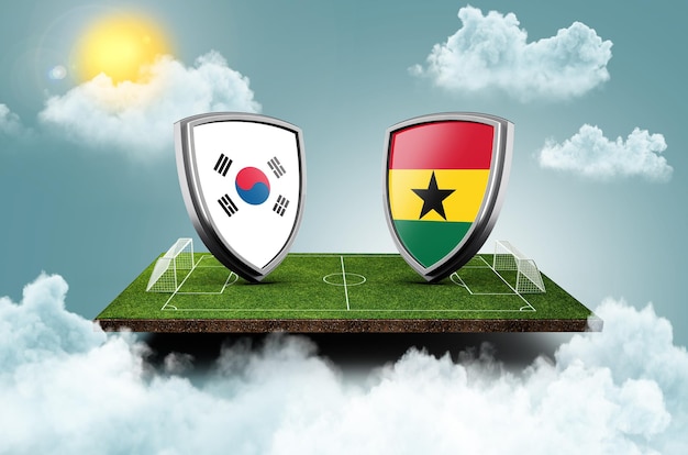 Coreia do Sul vs Gana Versus banner de tela Conceito de futebol estádio de futebol ilustração 3d