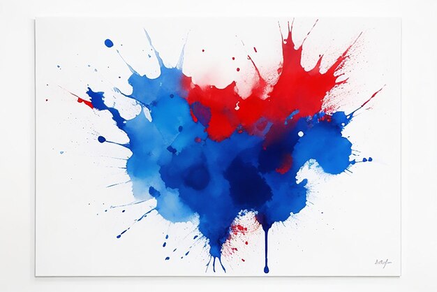 Foto cores acrílicas azuis e vermelhas na água mancha de tinta fundo branco abstrato