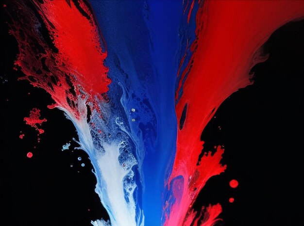 Foto cores acrílicas azul e vermelha em abstrato de mancha de tinta de água