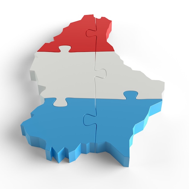 Cores da bandeira Quebra-cabeça Luxemburgo Mapa Design Renderização em 3D