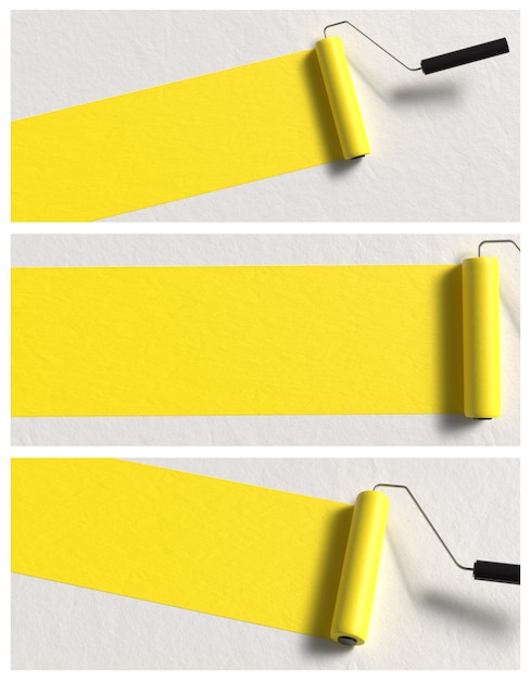 Cores de fundo do rolo de pintura branco e amarelo para página de destino, efeito de texto, plano de fundo do produto