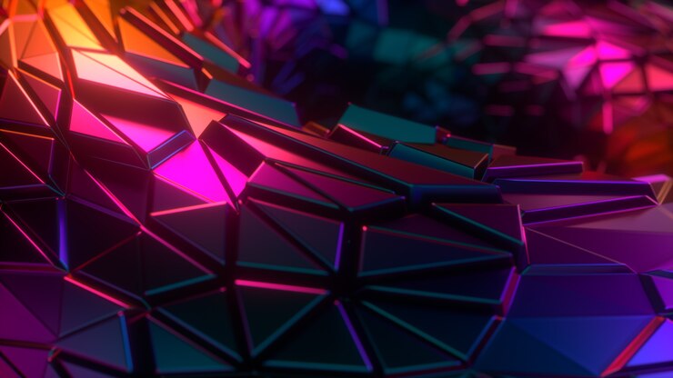 Cores de néon abstratas fundo 3D com formas poligonais aleatórias