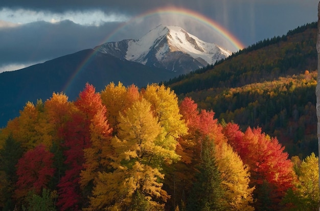 Cores de outono com arco-íris de montanha