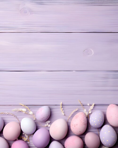 Cores de ovos de Páscoa em um fundo de madeira Desenho de celebração