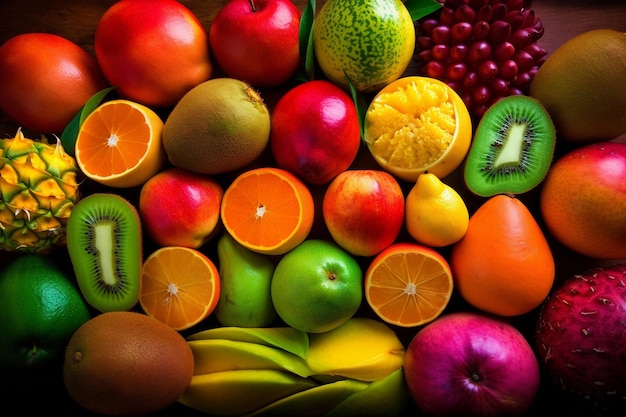 Cores do arco-íris de frutas tropicais geradas por IA