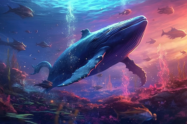 Cores do arco-íris fantasia alienígena baleia ilustração surreal generativa ai