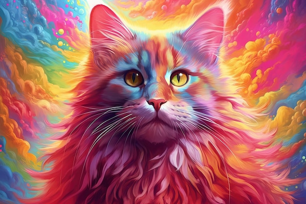 Cores do arco-íris gato arte surreal ilustração generativa ai