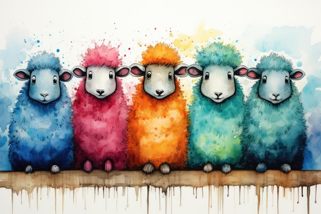 cores do lindo e fofo rebanho de ovelhas Charli
