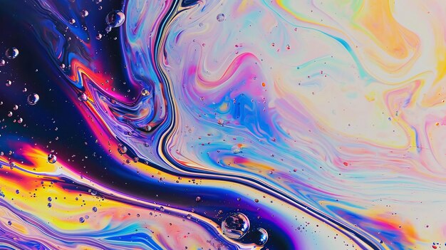 Cores giratórias de arte de bolhas de sabão líquido abstrato capturadas em close-up por IA generativa