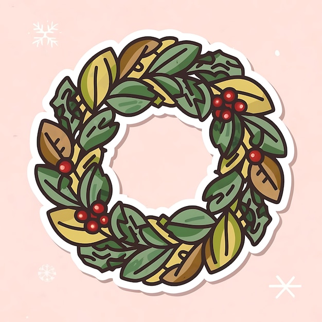 Foto cores pastel coroa de natal ilustração do logotipo desenho animado vetorial contorno branco contorno fino adesivo