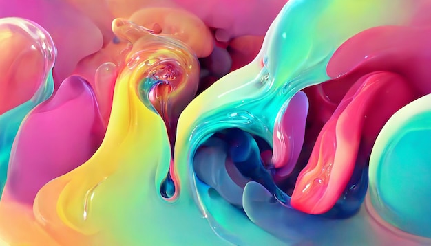 Cores pastel fluidas de morphing abstratas pulsando em renderização 3D em câmera lenta