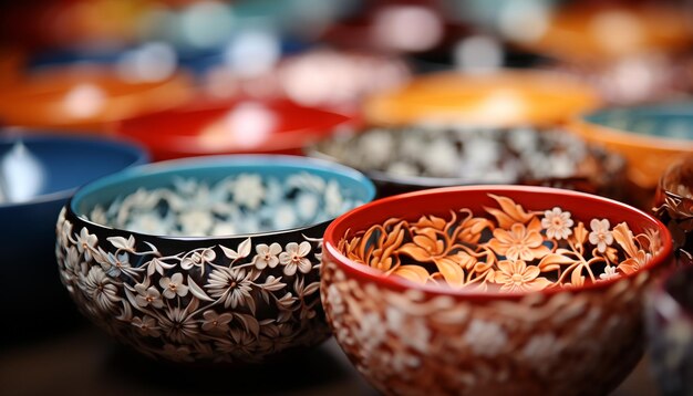 Foto cores vibrantes adornam cerâmica caseira na cultura tradicional indiana gerada por inteligência artificial
