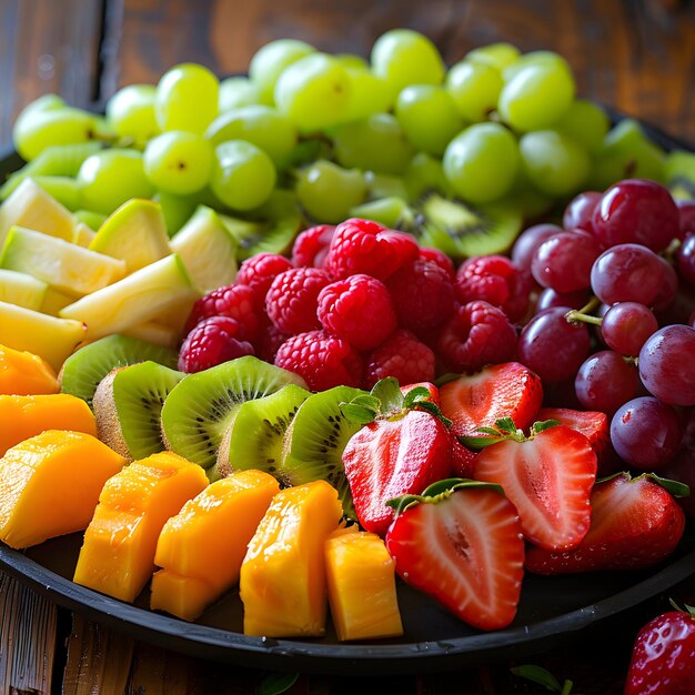 Cores vibrantes de prato de frutas frescas