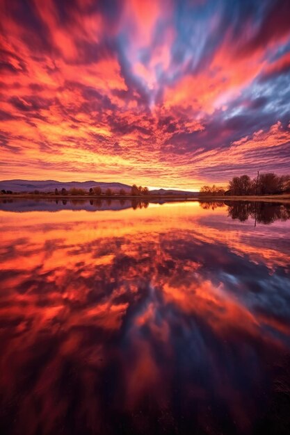 Cores vibrantes do pôr do sol refletindo nuvens de alta altitude criadas com ia generativa