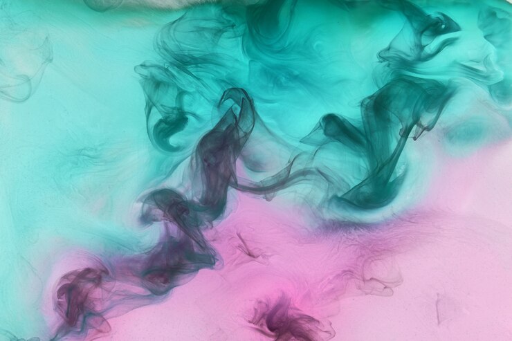 Foto cores vibrantes, fundo abstrato de fumaça brilhante. respingo de tinta na água, nuvem colorida em movimento. cachimbo de água de conceito, pano de fundo de perfume, papel de parede de dança