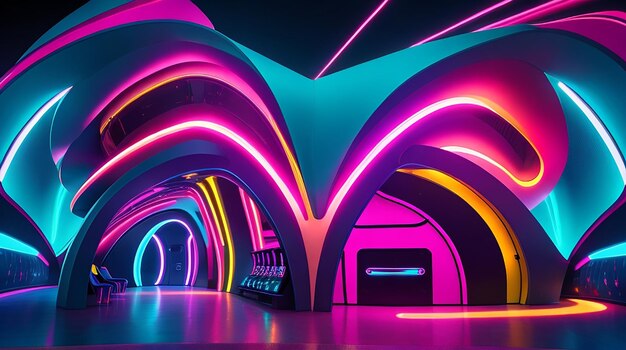 Cores vibrantes iluminam o design futurista de boate à noite