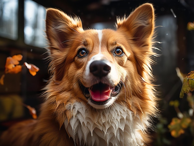 Corgi alegre em um fundo desfocado IA generativa