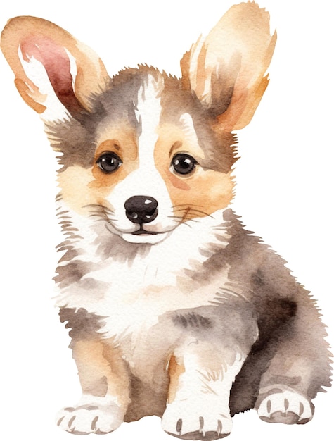 Corgi cachorro acuarela ilustración aislado en blanco