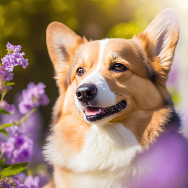 Corgi galés de pembroke realista sobre un deslumbrante fondo natural al aire libre