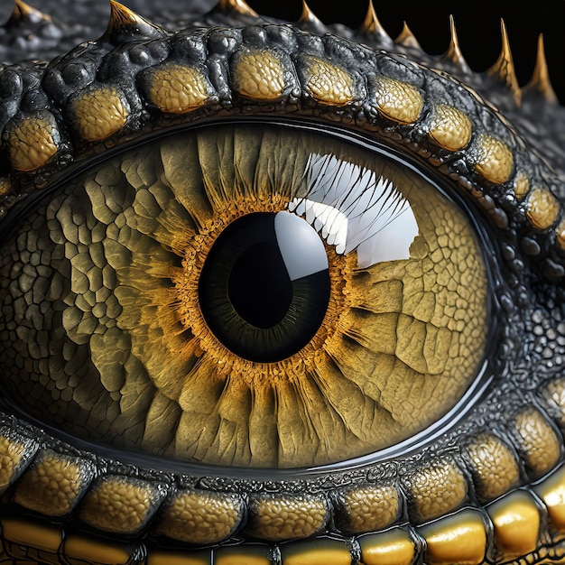 Cornea de um olho de crocodilo em close-up