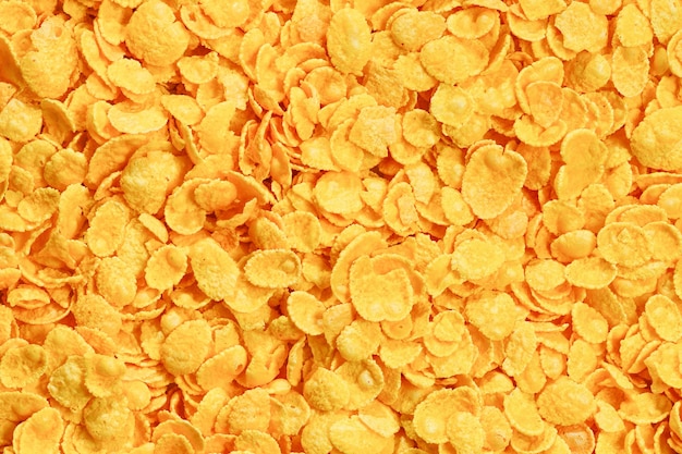 Cornflakes Hintergrund und Textur Draufsicht Cornflakes Müslischachtel zum morgendlichen Frühstück