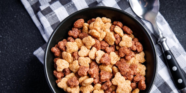 Cornflakes Vollkorn Frühstück Milch Mahlzeit Snack auf dem Tisch Kopie Raum Essen Hintergrund