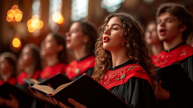 Foto coro da igreja vestindo vestes tradicionais capturado em um momento de alegria